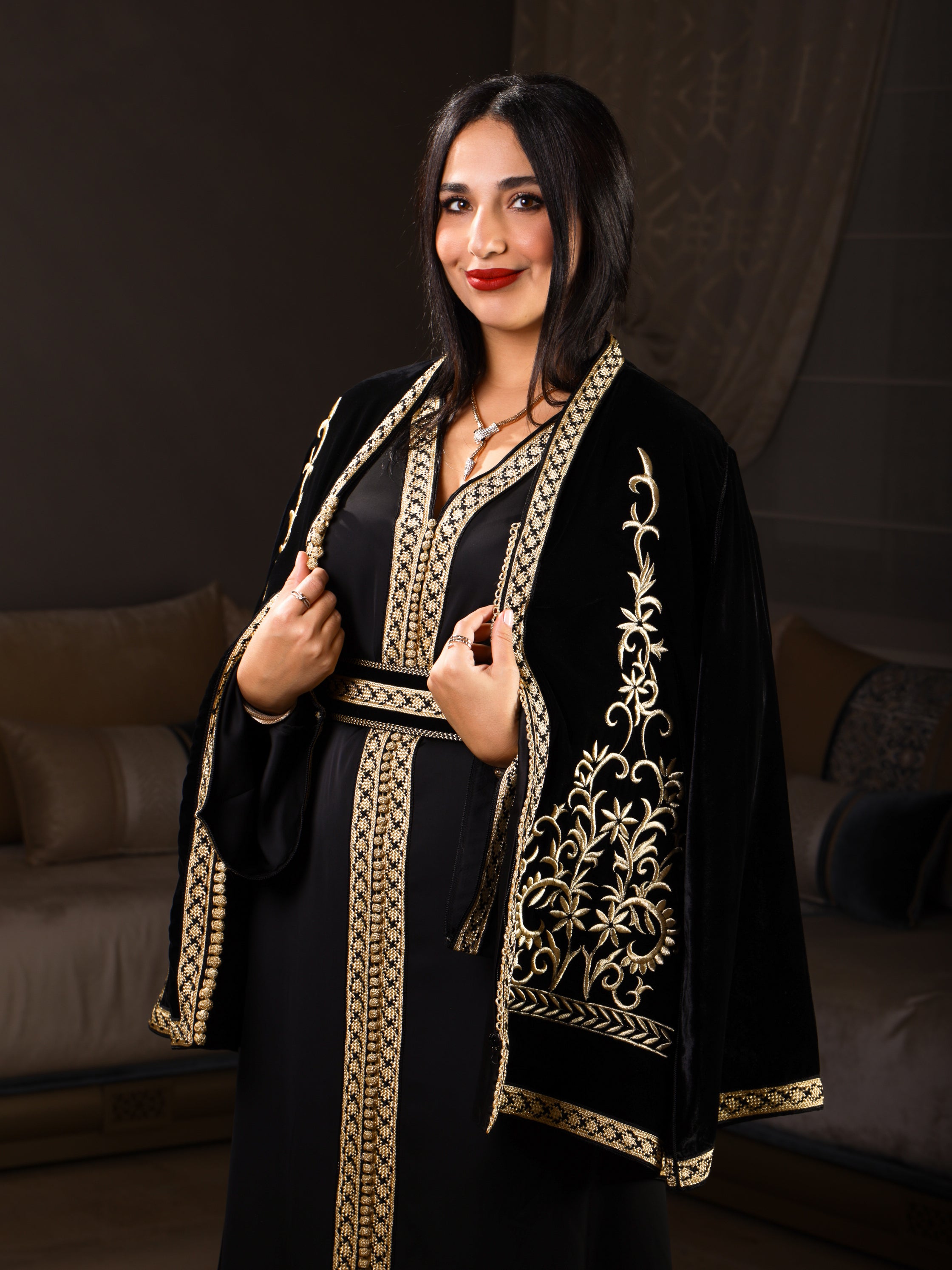 Grand Caftan Noir Deux Pièces – Majesté & Élégance | Maison Lunaris