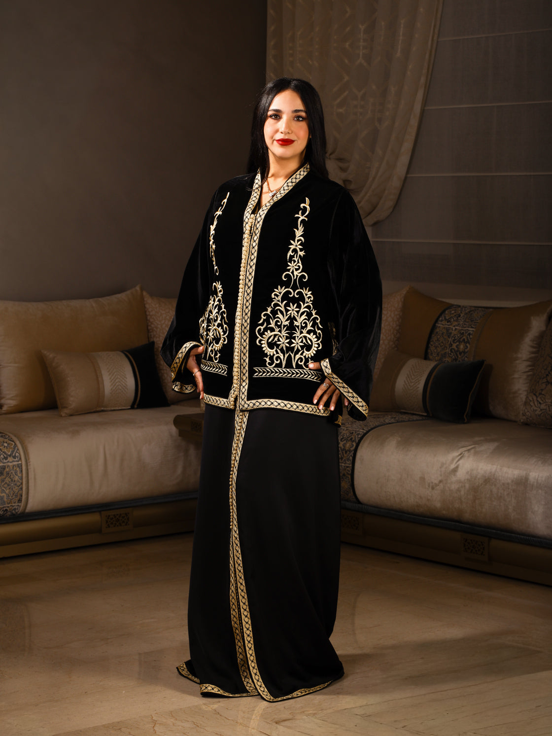 Grand Caftan Noir Deux Pièces – Majesté & Élégance | Maison Lunaris