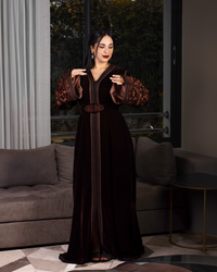 Caftan Marron – Broderie sur les 2 Manches | Maison Lunaris