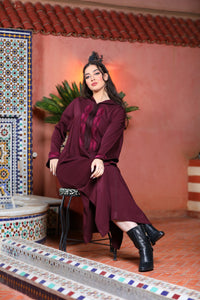 Djellabas Mlifa Noir et Violet, Broderie Raffinée en Gris et Violet