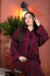 Djellabas Mlifa Noir et Violet, Broderie Raffinée en Gris et Violet