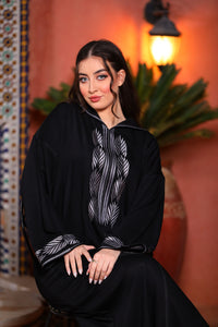 Djellabas Mlifa Noir et Violet, Broderie Raffinée en Gris et Violet